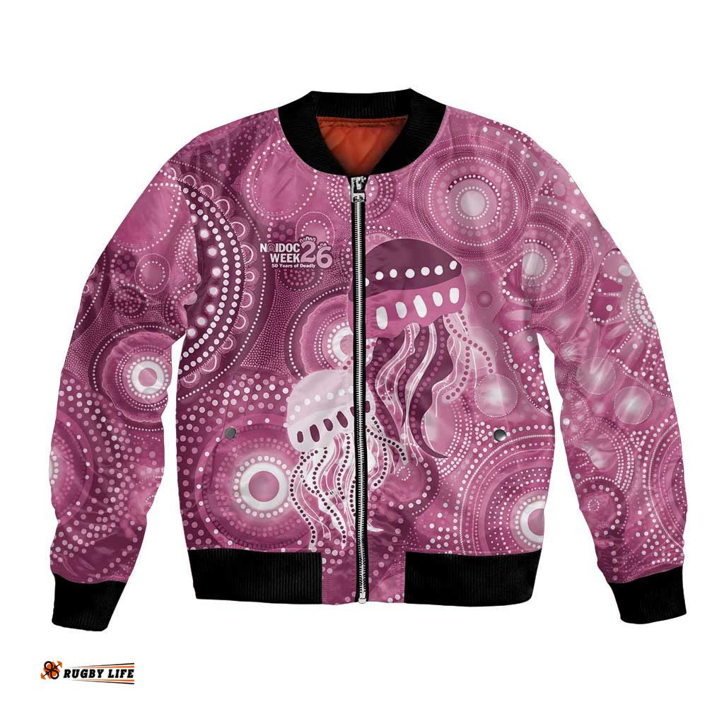 NAIDOC Deadly 50 Years Bomber Jacket Jellyfish Aboriginal Culture Inspired Pink LT9