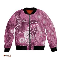 NAIDOC Deadly 50 Years Bomber Jacket Jellyfish Aboriginal Culture Inspired Pink LT9