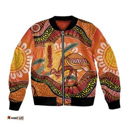 Indigenous Emu Australia Bomber Jacket Australian Bottlebrushes Aboriginal Art Proud LT14