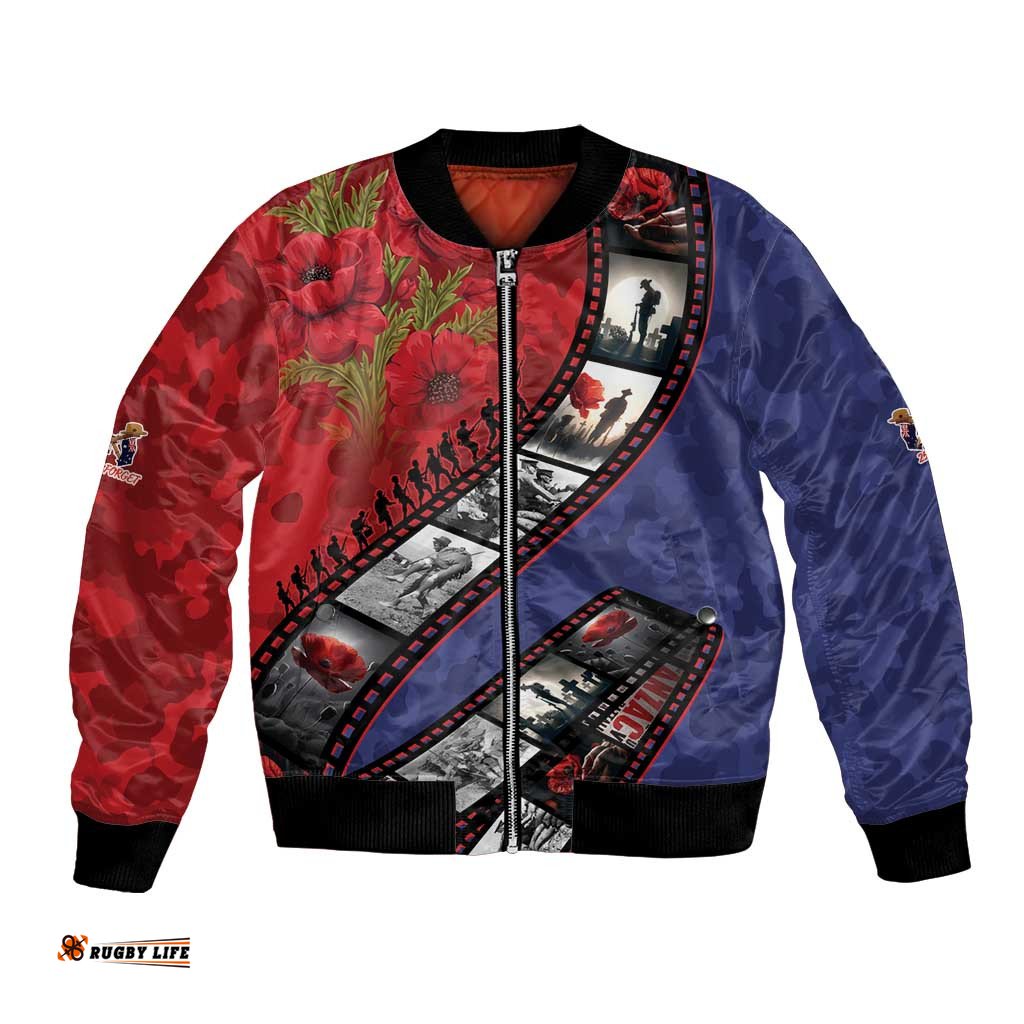 Personalised ANZAC Spirit 1915-2026 Filmstrip Tribute Bomber Jacket Lest We Forget 25 April LT9