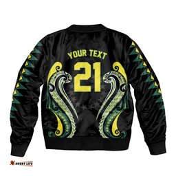 Custom Rugby Cook Islands Avaiki Bomber Jacket Black Kuki Airani Tribal Maori Inspired LT9
