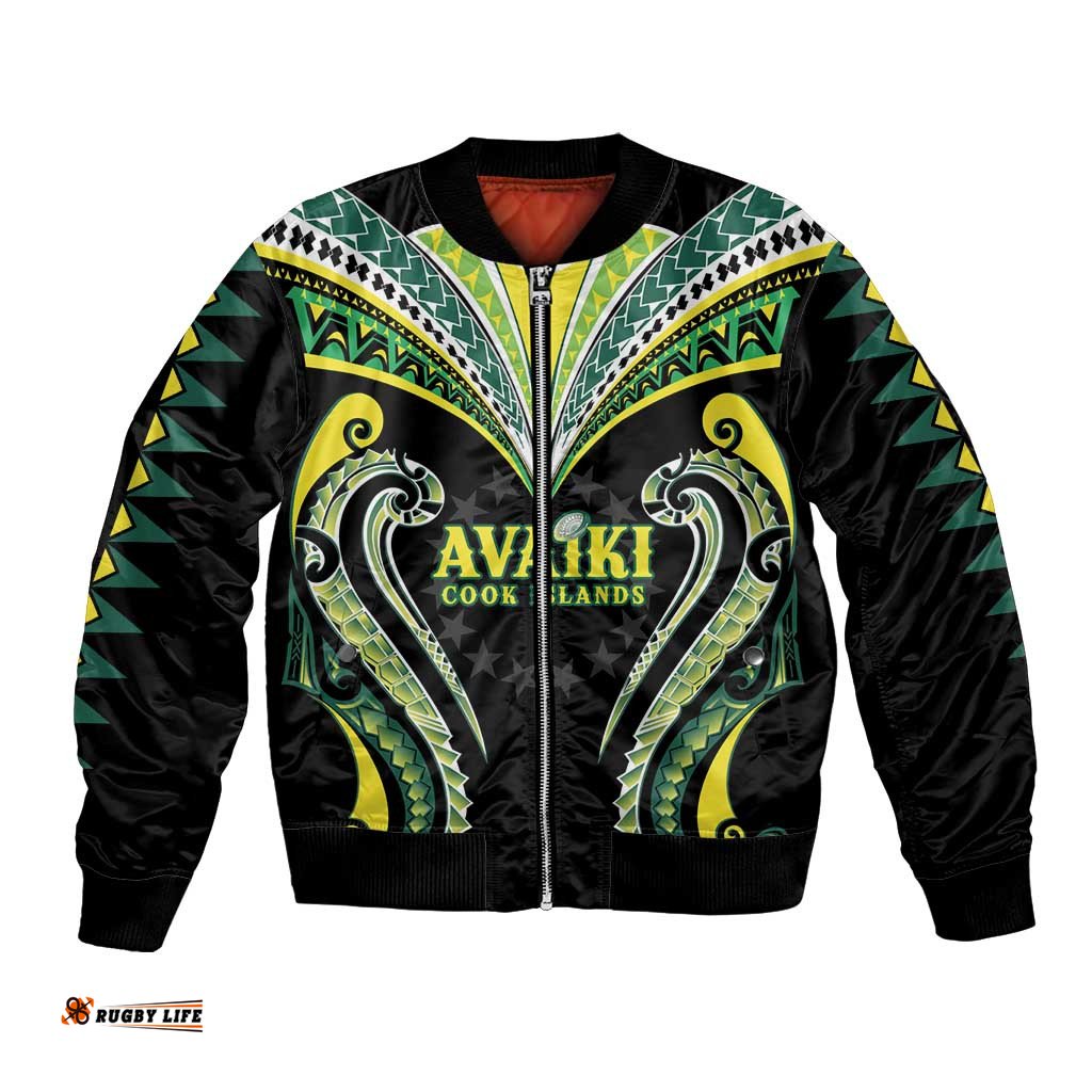 Custom Rugby Cook Islands Avaiki Bomber Jacket Black Kuki Airani Tribal Maori Inspired LT9