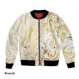 Gold And White Aoteara Horse Racing Bomber Jacket NZ Maori Pattern LT14