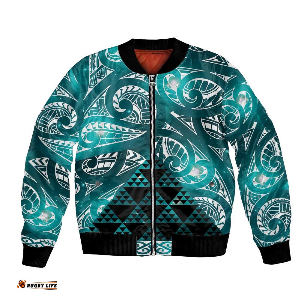 Matariki New Zealand Bomber Jacket NZ Niho Taniwha Maori New Year Cyan Galaxy LT14