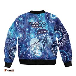 NAIDOC Deadly 50 Years Bomber Jacket Jellyfish Aboriginal Culture Inspired Blue LT9