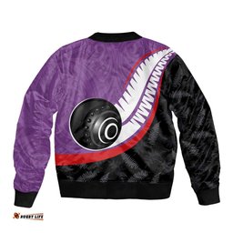Personalised Aotearoa Lawn Bowls Bomber Jacket Maori and Silver Fern Sporty Style Purple Color LT03