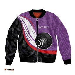 Personalised Aotearoa Lawn Bowls Bomber Jacket Maori and Silver Fern Sporty Style Purple Color LT03