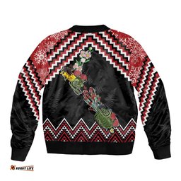 New Zealand Christmas Taniko Poutama Bomber Jacket Flora Map with Birds LT7