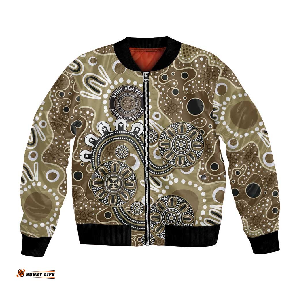 Personalised NAIDOC Week 50 Years Deadly Always Bomber Jacket Brown Aboriginal Artwork Dot Painting LT9