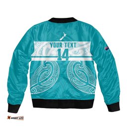 New Zealand Silver Fern Cricket Custom Bomber Jacket Black Cap Teal Maori Pattern LT14