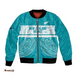 New Zealand Silver Fern Cricket Custom Bomber Jacket Black Cap Teal Maori Pattern LT14