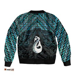 New Zealand Maori Bomber Jacket Poutama Manaia Turquoise Paua Shell LT05