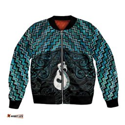New Zealand Maori Bomber Jacket Poutama Manaia Turquoise Paua Shell LT05