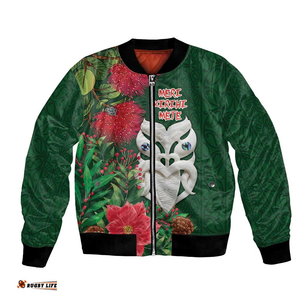 Maori Wheku Meri Kirihimete Personalised Bomber Jacket All Green Indigenous Maori Motif LT9