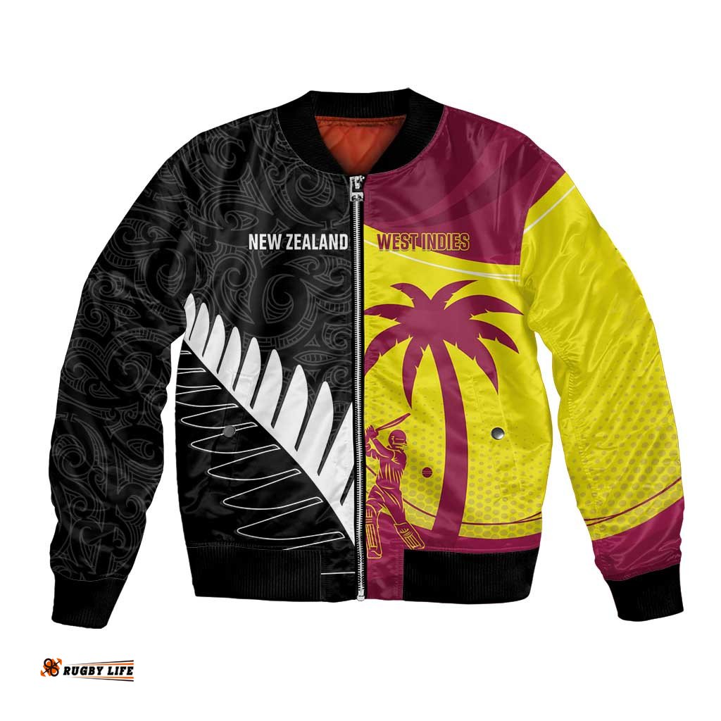 New Zealand and West Indies Cricket Custom Bomber Jacket Black Cap Windies Together LT14