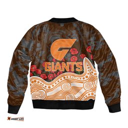 GWS Giants ANZAC Day Bomber Jacket Indigenous Dot Art with Poppy Flower Tribute TS04