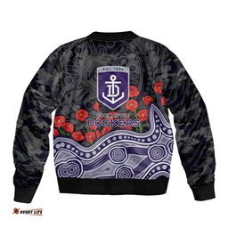 Fremantle Dockers ANZAC Day Bomber Jacket Indigenous Dot Art with Poppy Flower Tribute TS04