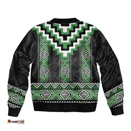 Green Taniko Pattern Aotearoa Bomber Jacket Niho Taniwha Mix Poutama LT14