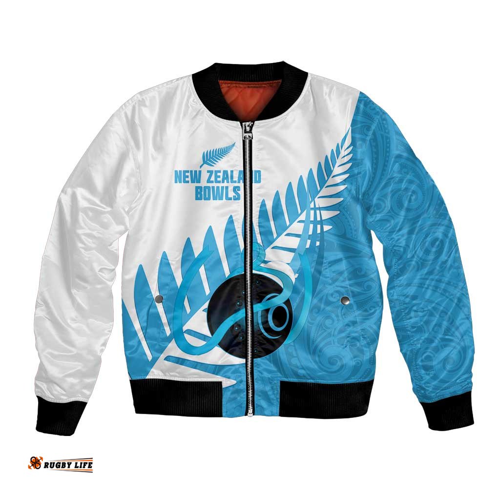 New Zealand Lawn Bowls Prostate Cancer Custom Bomber Jacket Aotearoa Maori Silver Fern Blue Ribbon LT14
