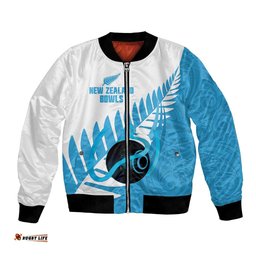 New Zealand Lawn Bowls Prostate Cancer Custom Bomber Jacket Aotearoa Maori Silver Fern Blue Ribbon LT14