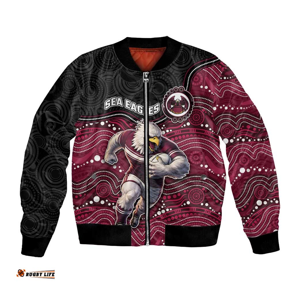 Custom Sea Eagles Bomber Jacket Bird Mascot With Aboriginal Indigenous DT05