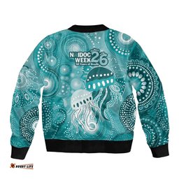 NAIDOC Deadly 50 Years Bomber Jacket Jellyfish Aboriginal Culture Inspired Turquoise LT9