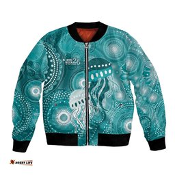 NAIDOC Deadly 50 Years Bomber Jacket Jellyfish Aboriginal Culture Inspired Turquoise LT9