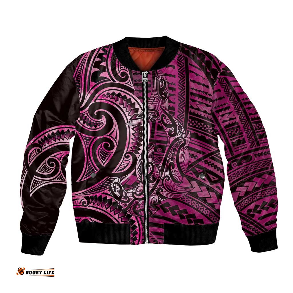 New Zealand Hammerhead Shark Bomber Jacket Maori Haehae Mangopare Pink LT14