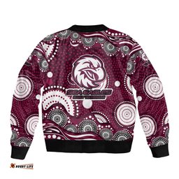 Manly Warringah Sea Eagles Bomber Jacket Aboriginal Dot Pattern - Rugby Mascot Heritage Pride TS04