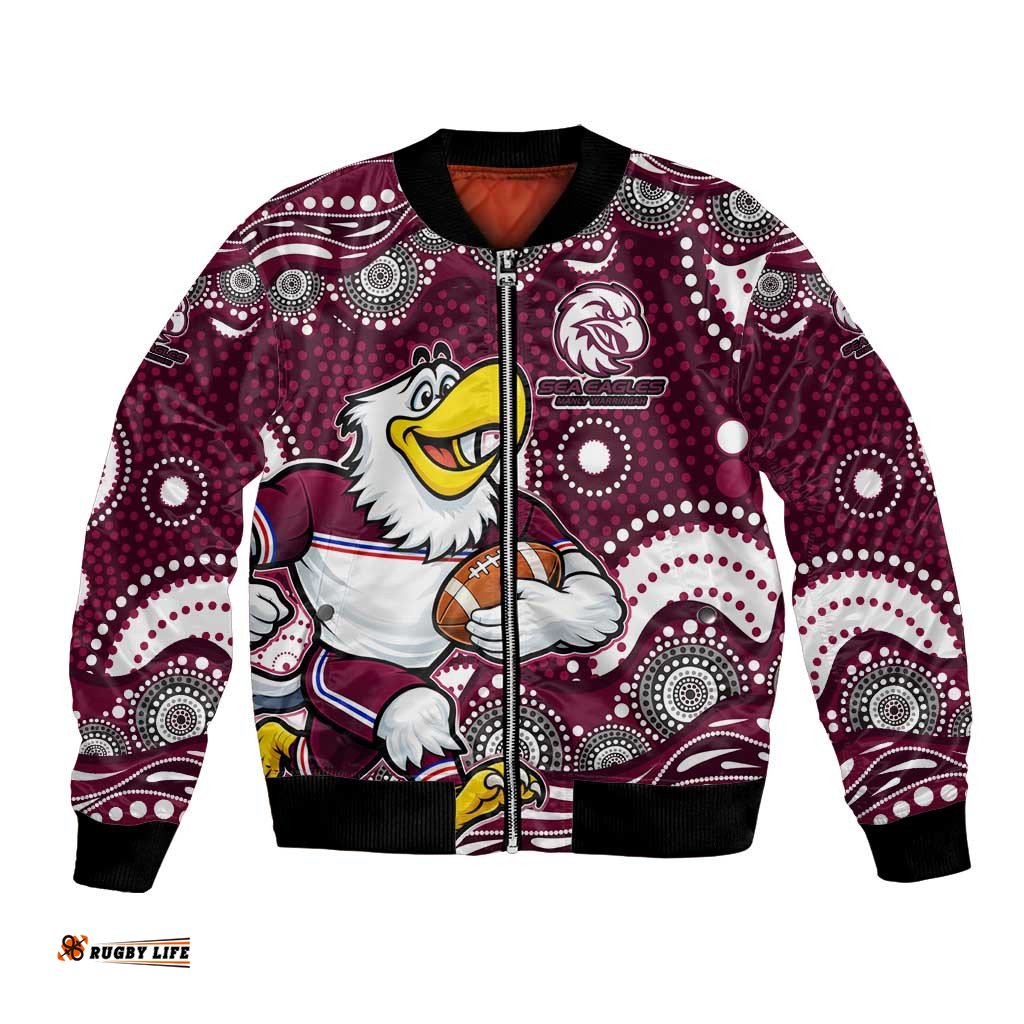 Manly Warringah Sea Eagles Bomber Jacket Aboriginal Dot Pattern - Rugby Mascot Heritage Pride TS04