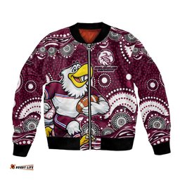Manly Warringah Sea Eagles Bomber Jacket Aboriginal Dot Pattern - Rugby Mascot Heritage Pride TS04