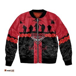 Personalised Essendon Football ANZAC Day Bomber Jacket Bombers Poppy Lest We Forget LT14