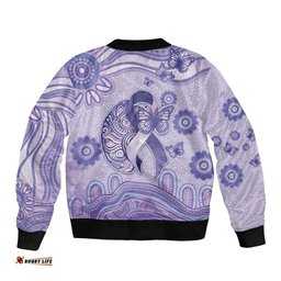 Personalised Epilepsy Awareness Bomber Jacket Purple Ribbon Butterfly And Brain Aboriginal Art DT05