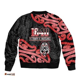 New Zealand 1840 Waitangi Day Bomber Jacket Aotearoa Haka Mask - Red Version LT14