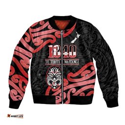 New Zealand 1840 Waitangi Day Bomber Jacket Aotearoa Haka Mask - Red Version LT14