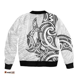New Zealand Hammerhead Shark Bomber Jacket Maori Haehae Mangopare White LT14