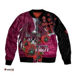 Manly Warringah Sea Eagles ANZAC Personalised Bomber Jacket Lest We Forget Poppy Camo LT9