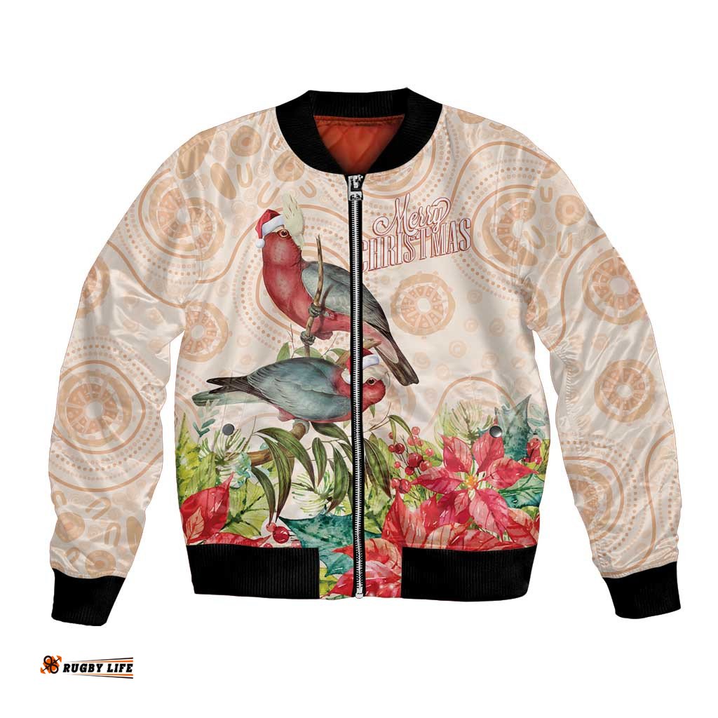 Merry Christmas Aussie Aboriginal Bomber Jacket Rosebreasted Cockatoo Pastel LT7