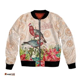 Merry Christmas Aussie Aboriginal Bomber Jacket Rosebreasted Cockatoo Pastel LT7