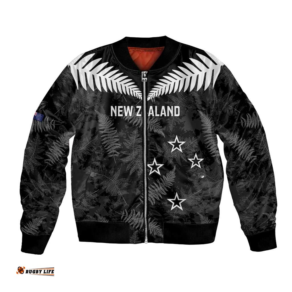 Custom New Zealand Silver Fern Football Bomber Jacket Go Aotearoa Grunge Black LT14