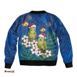 New Zealand Kakapo Christmas Bomber Jacket Owl Parrot Santa Sliver Fern Manuka - Blue LT14
