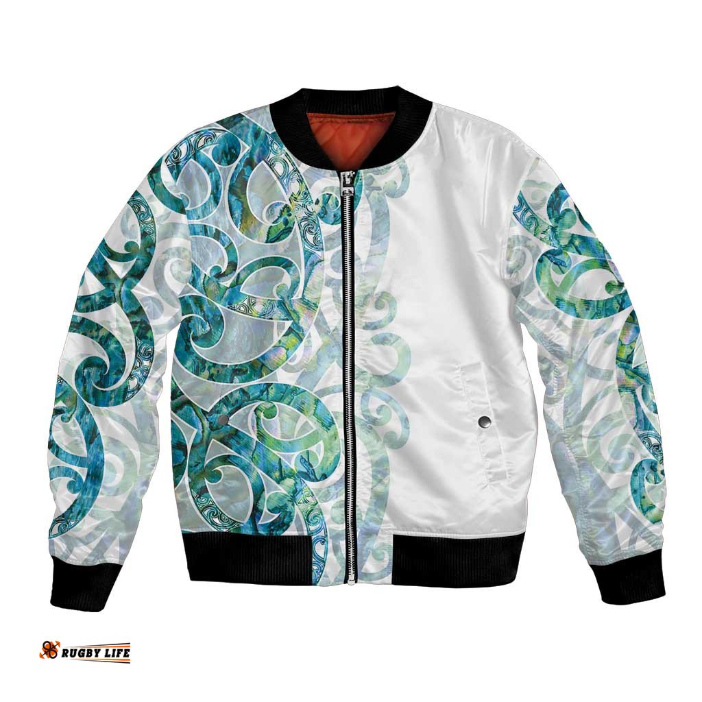 Paua Shell Maori Bomber Jacket Koru Kowhaiwhai LT7