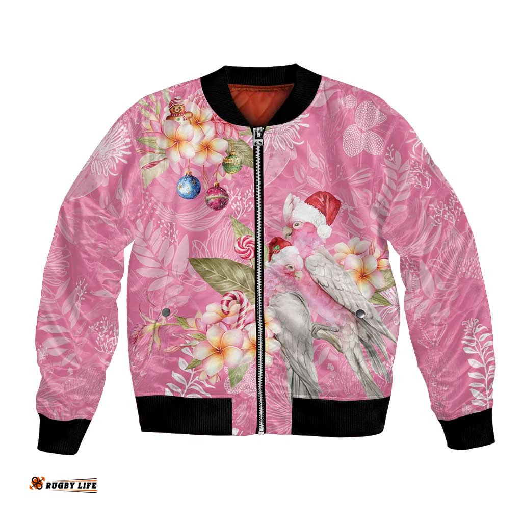Joyful Pink Cockatoo Bomber Jacket Australia Christmas Vibes LT9
