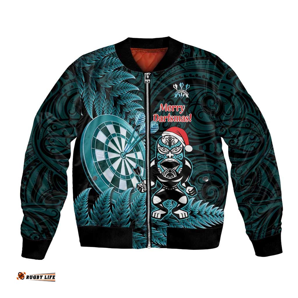 Personalised New Zealand Darts Christmas Bomber Jacket Maori Fern Merry Dartsmas LT14