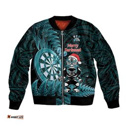 Personalised New Zealand Darts Christmas Bomber Jacket Maori Fern Merry Dartsmas LT14