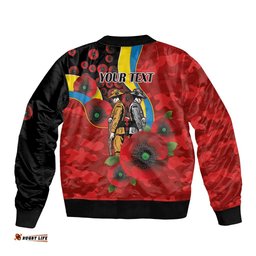 Gold Suns ANZAC Personalised Bomber Jacket Lest We Forget Poppy Camo LT9