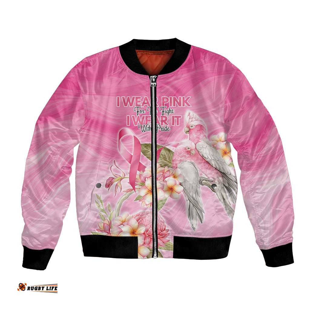 Personalised I Wear Pink For The Fight Bomber Jacket Australian Breast Cancer Spirit LT9