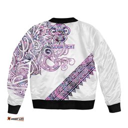 Mawhero Paua shell Kowhaiwhai Taniko Personalised Bomber Jacket Taniwha Maori Tribal Style LT9