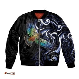 New Zealand Kea Bird Personalised Bomber Jacket Maori Tribal Koru Art LT9