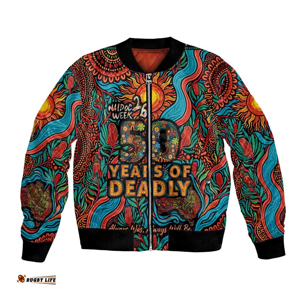 NAIDOC Week 26 Bomber Jacket 50 Years of Deadly Aboriginal Motif LT03